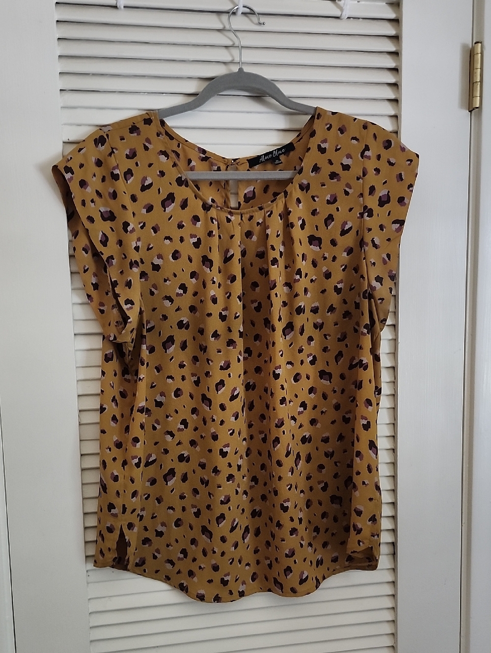 Alice Blue Leopard Print Flutter Sleeve Blouse